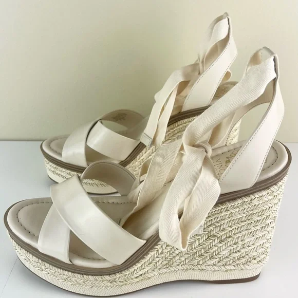 NEW VINCE CAMUTO BEIGE PLATFORM WEDGE SANDALS - Picture 7 of 12